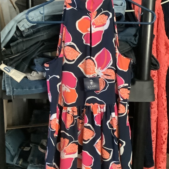 Kaari Blue Tops - Kaari Blue Floral Blouse - Navy and‎ Pink, sleeveless